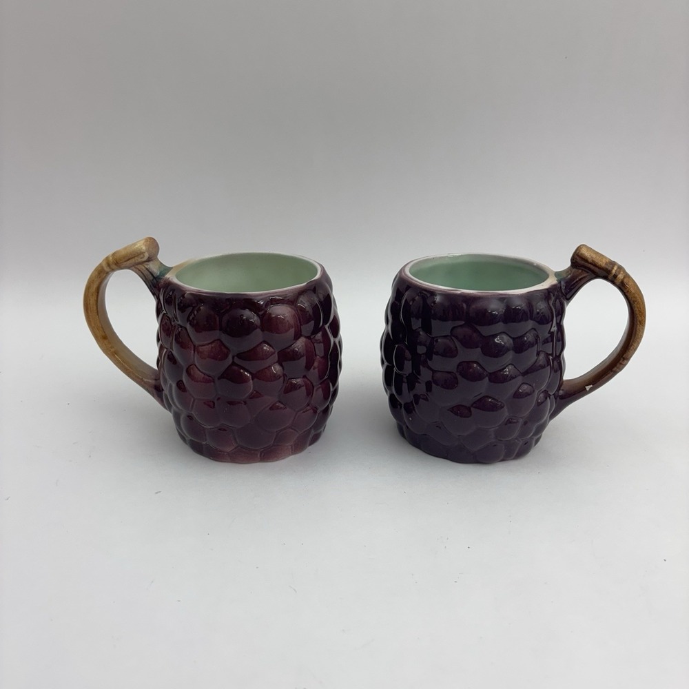 Grape Cluster Mug (2) Pottery Made In Italy Hand Painted Ancora Vintage